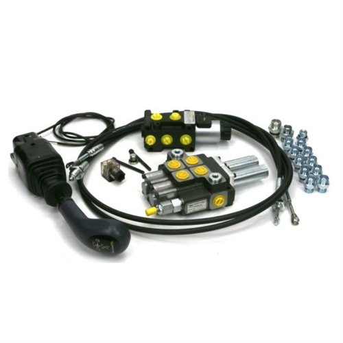 Zestaw Premium: Rozdzielacz 2-sek. + Elektrozawór + Joystick na widełki (z 1 przyciskiem) + Elementy złączne + Linki na widełki