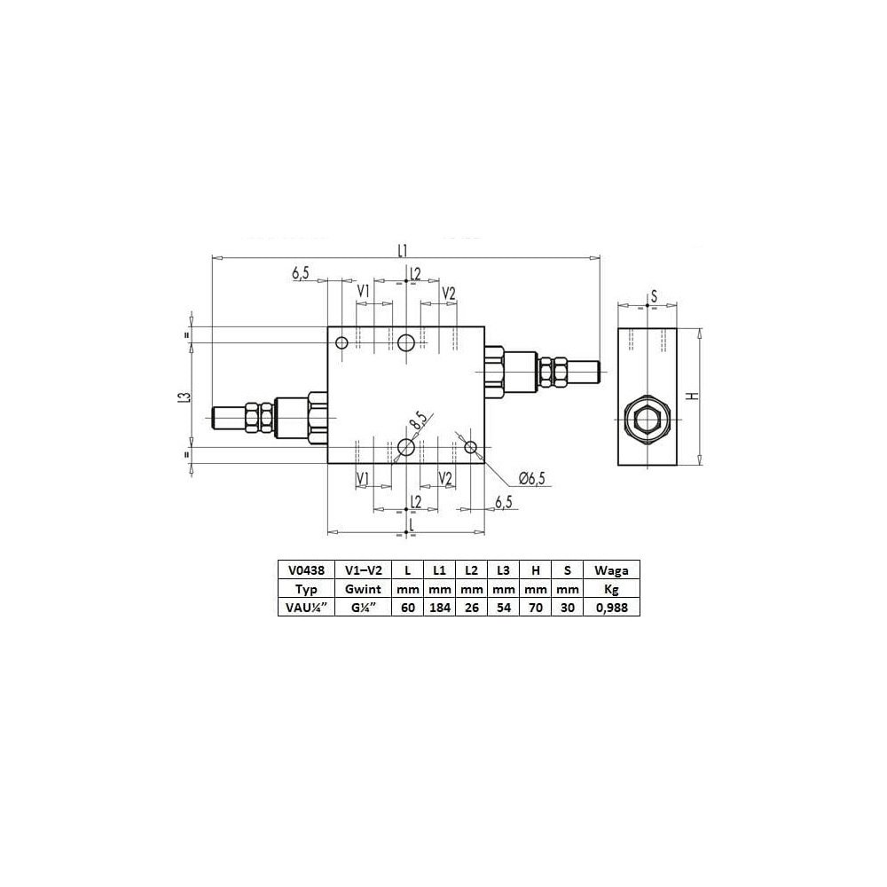 Zawór krzyżowy 1/4" przepustowość 30L