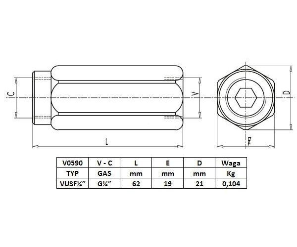 Zawór zwrotny VU 1/4" przepustowość 20L