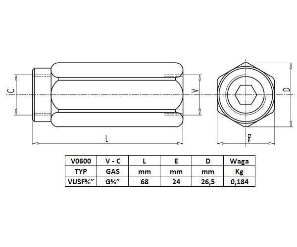 Zawór zwrotny VU 3/8" przepustowość 45L