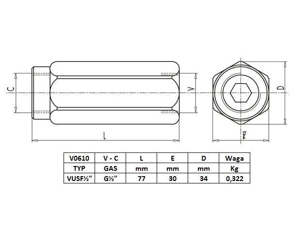 Zawór zwrotny VU 1/2" przepustowość 70L