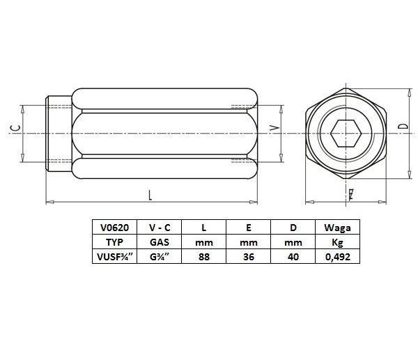 Zawór zwrotny VU 3/4" przepustowość 110L