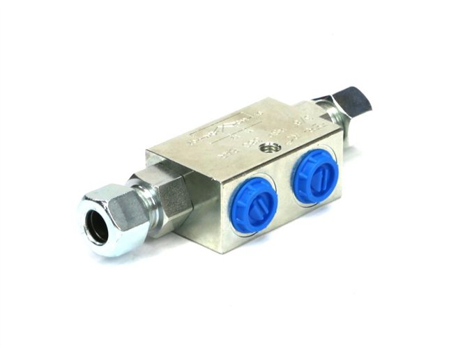 Zawór zwrotny bliźniaczy sterowany VBPDE 3/8" (12L - M18x1.5) - 380bar - 30l/min - (zamek hydrauliczny)