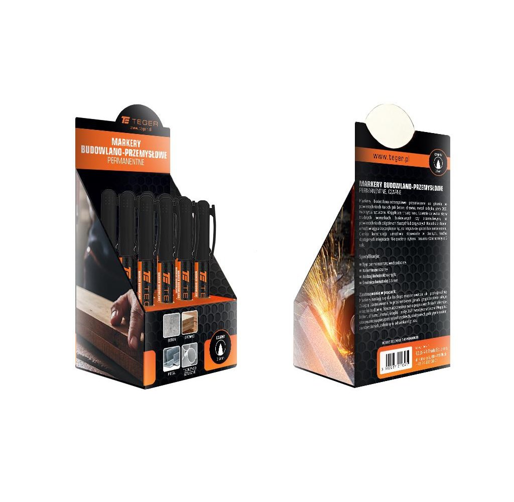 Marker budowlano - przemysłowy - czarny (końcówka okrągła 1.5 mm tusz czarny permanentny wodoodporny ) / TEGER (sprzedawane po 1