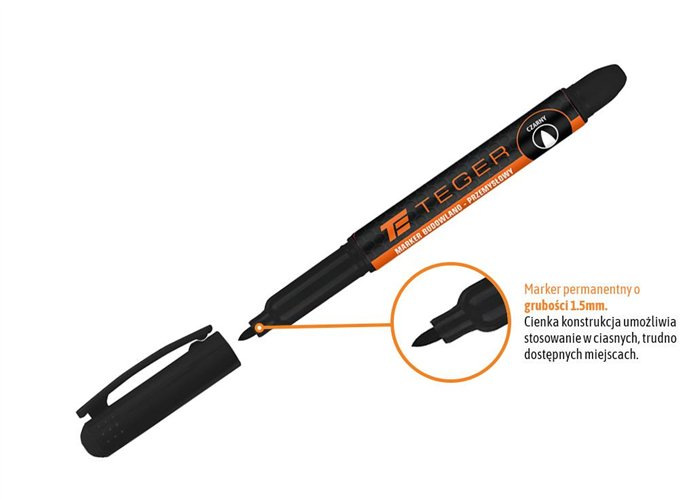 Marker budowlano - przemysłowy - czarny (końcówka okrągła 1.5 mm tusz czarny permanentny wodoodporny ) / TEGER (sprzedawane po 1