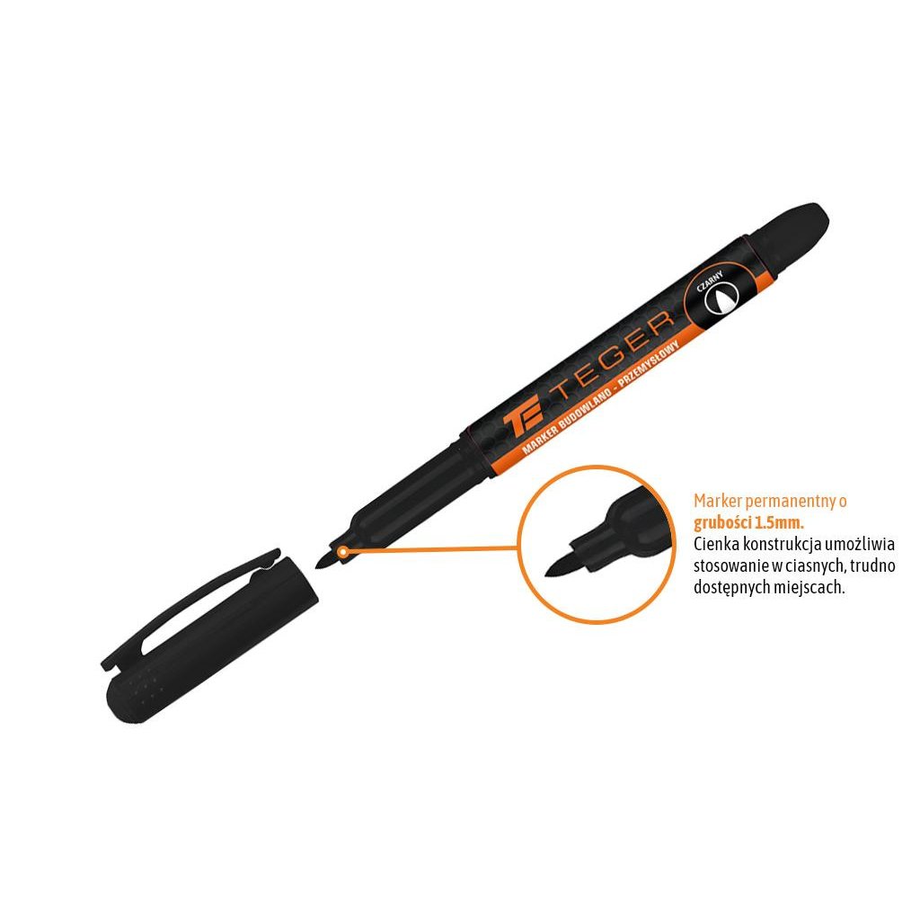 Marker budowlano - przemysłowy - czarny (końcówka okrągła 1.5 mm tusz czarny permanentny wodoodporny ) / TEGER (sprzedawane po 1