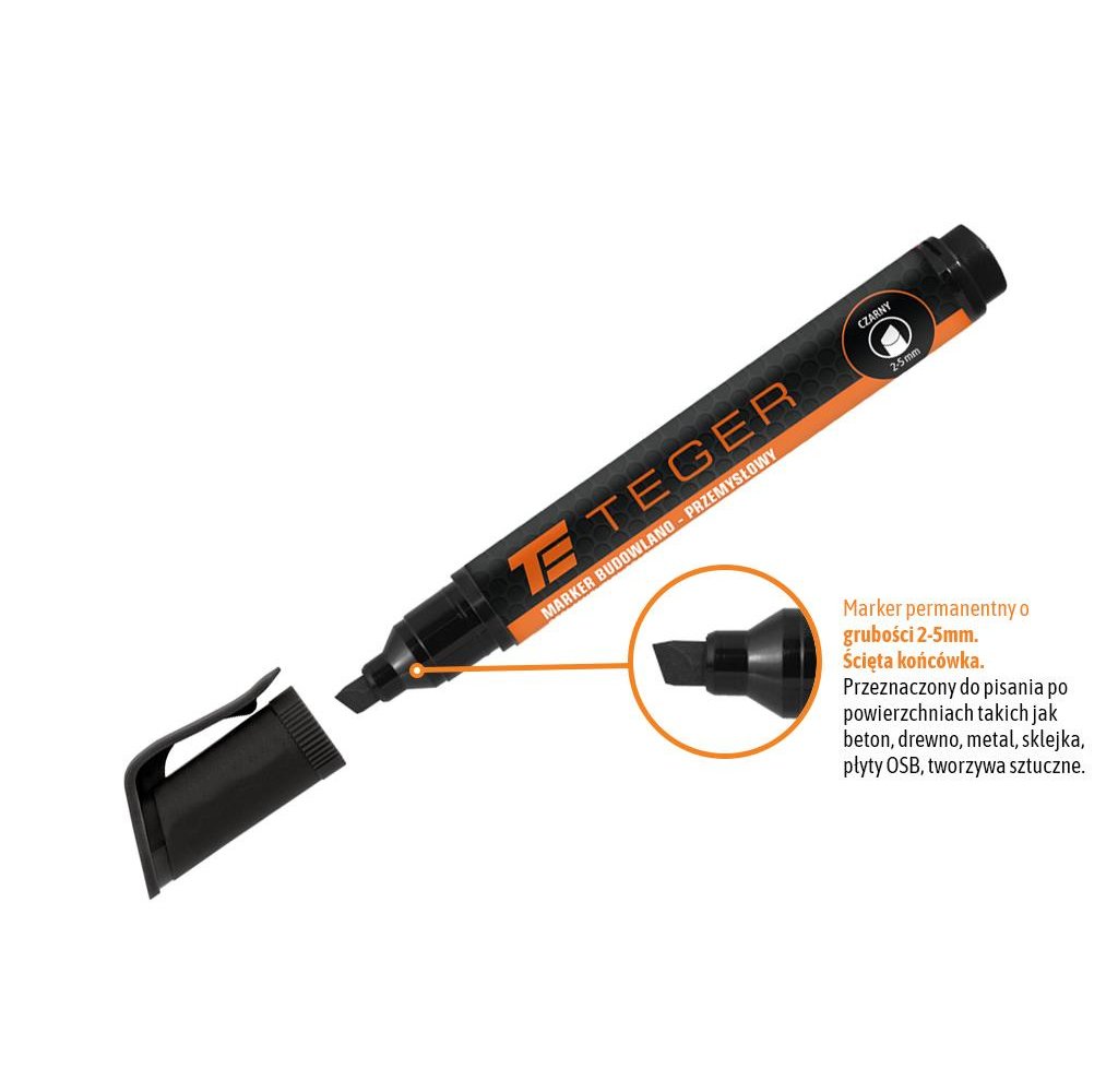 Marker budowlano - przemysłowy - czarny (końcówka ścięta 2-5 mm. tusz czarny permanentny wodoodporny ) / TEGER (sprzedawane po 2