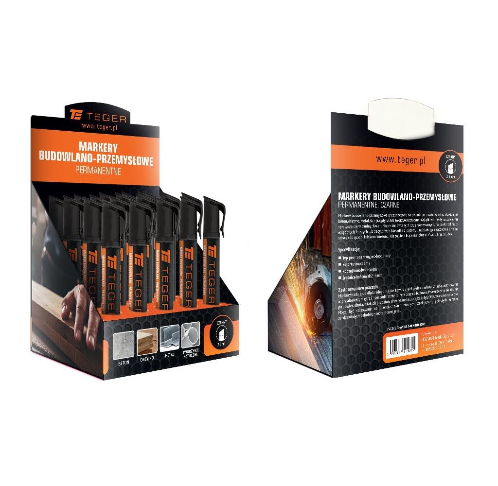 Marker budowlano - przemysłowy - czarny (końcówka ścięta 2-5 mm. tusz czarny permanentny wodoodporny ) / TEGER (sprzedawane po 2