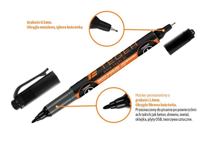 Marker budowlano - przemysłowy - czarny / dwustronny (końcówka 0.5/1.0 mm tusz czarny permanentny wodoodporny ) / TEGER (sprzeda