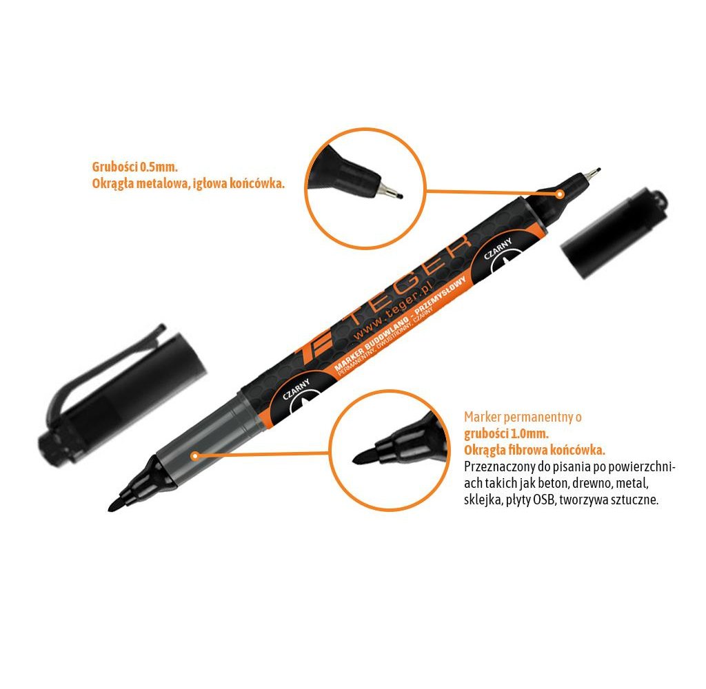 Marker budowlano - przemysłowy - czarny / dwustronny (końcówka 0.5/1.0 mm tusz czarny permanentny wodoodporny ) / TEGER (sprzeda