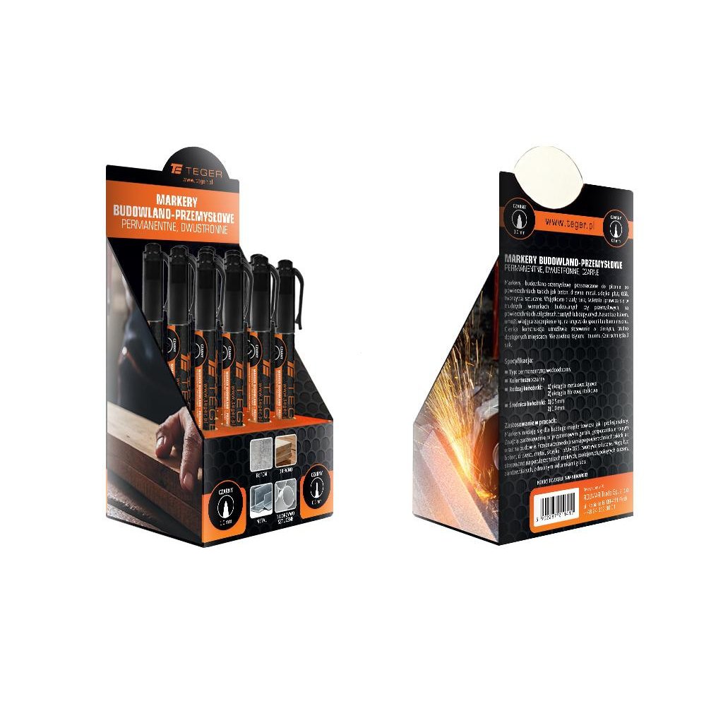 Marker budowlano - przemysłowy - czarny / dwustronny (końcówka 0.5/1.0 mm tusz czarny permanentny wodoodporny ) / TEGER (sprzeda