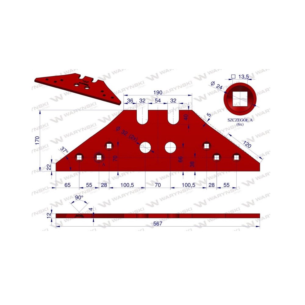 Płoza krótka obracalna P&L zastosowanie Kverneland stal borowa Waryński