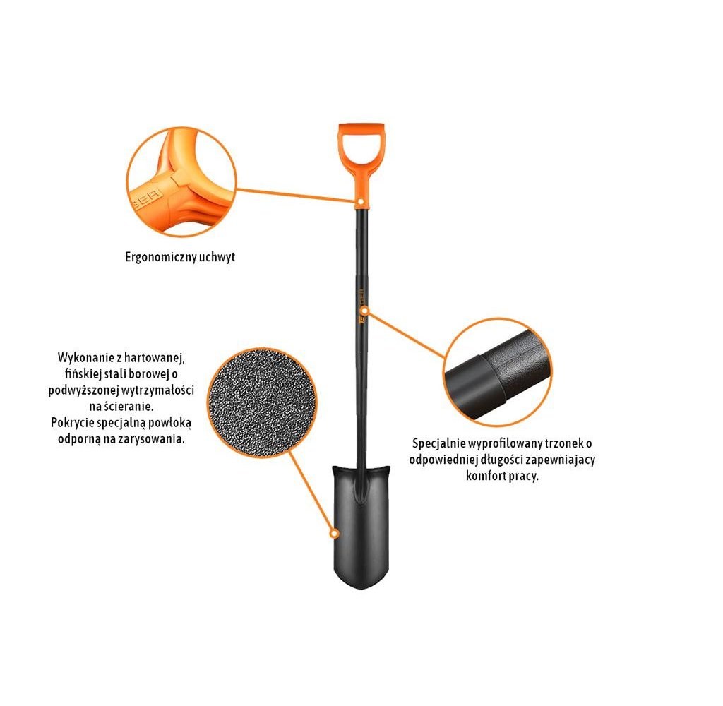 Szpadel drenarski na metalowym trzonku / TEGER