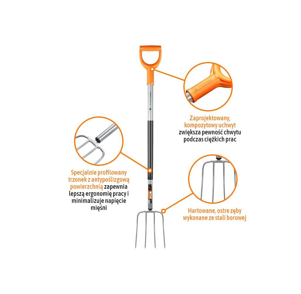 Widły gospodarcze 4-zębne na metalowym trzonku Extreme / TEGER