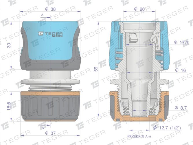 Szybkozłączka 1/2" - bez waterstop / TEGER