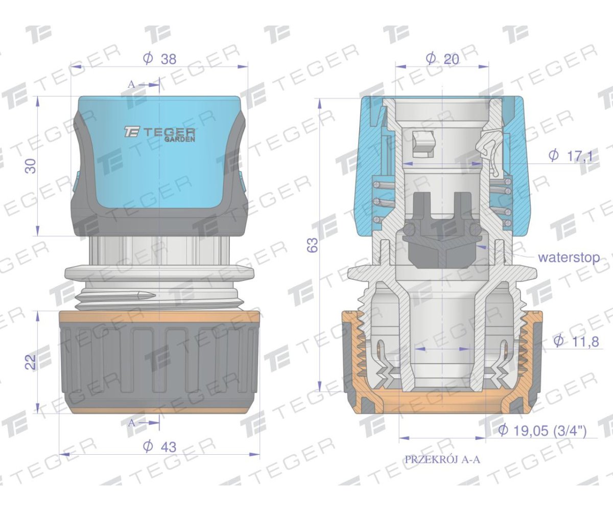 Szybkozłączka 3/4" - z waterstop / TEGER