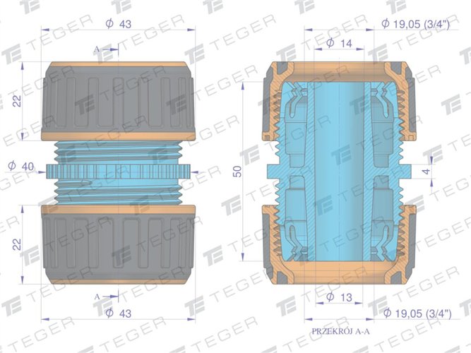 Łącznik węża 3/4" / TEGER