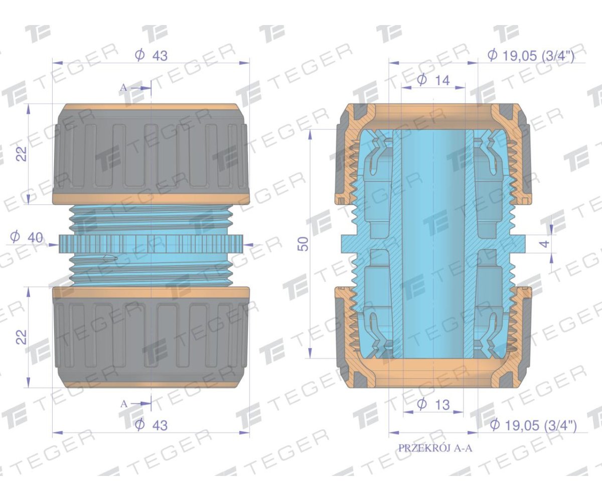 Łącznik węża 3/4" / TEGER