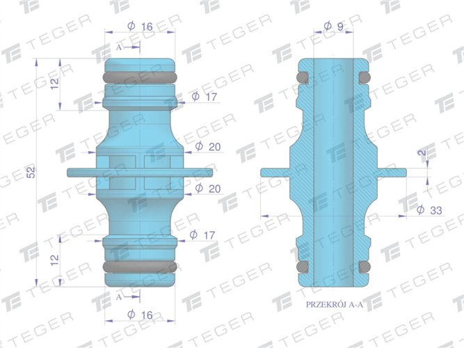 Złączka do węża 1/2" & 1/2" - 2-drożne / TEGER
