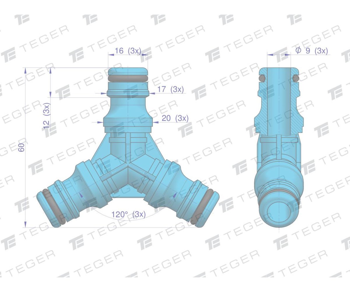 Złączka do węża 1/2" & 1/2" & 1/2" - 3-drożne / TEGER