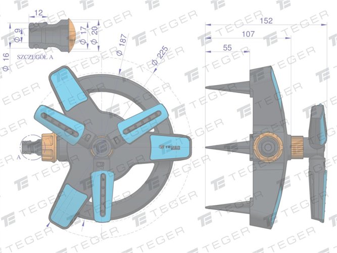 Zraszacz ogrodowy - obrotowy 3-ramienny / TEGER