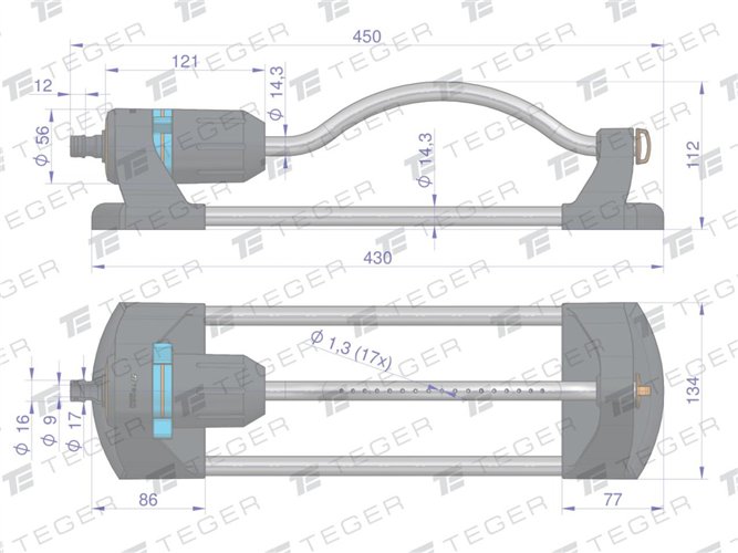 Zraszacz ogrodowy - oscylacyjny 17 dysz / TEGER