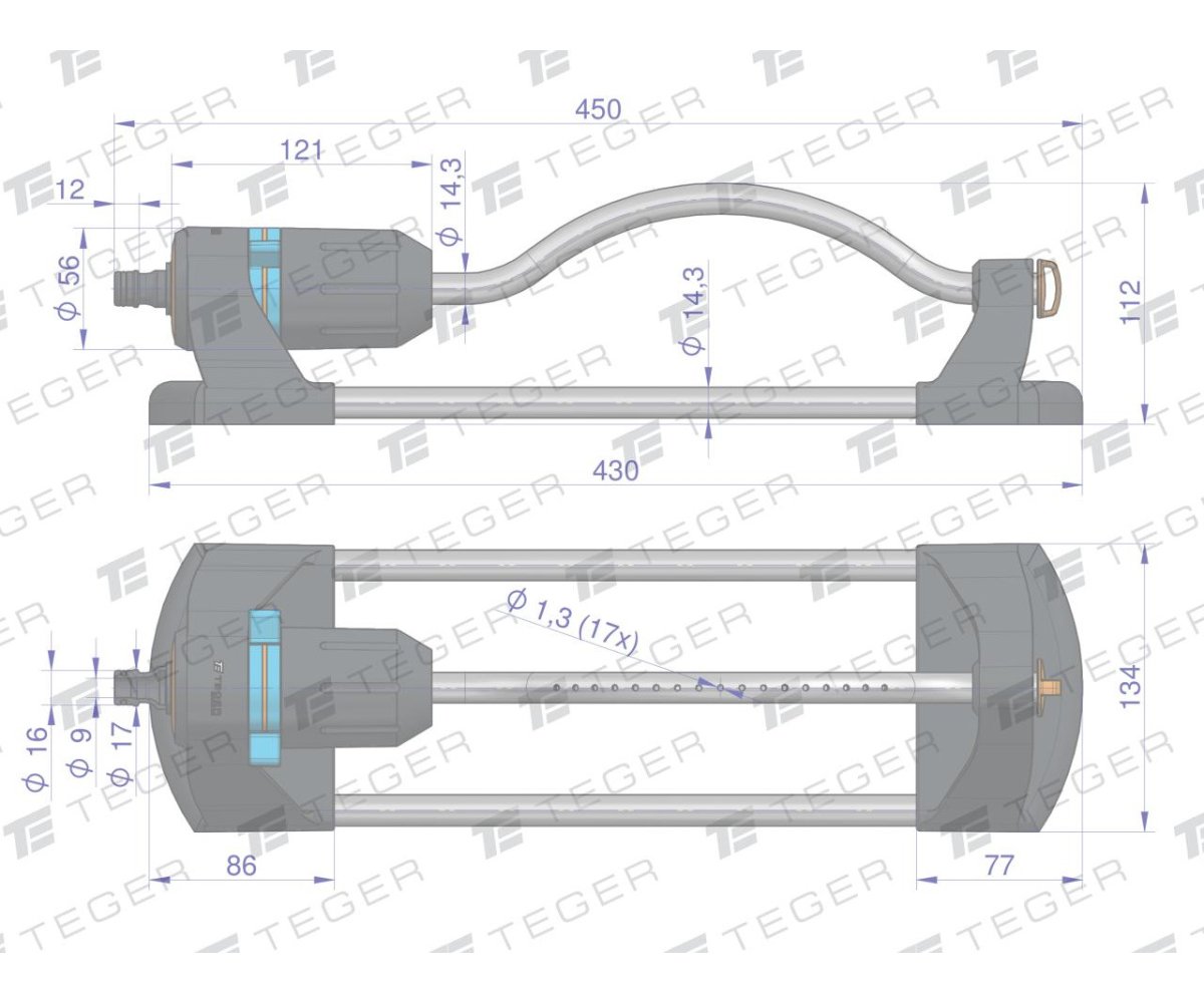 Zraszacz ogrodowy - oscylacyjny 17 dysz / TEGER