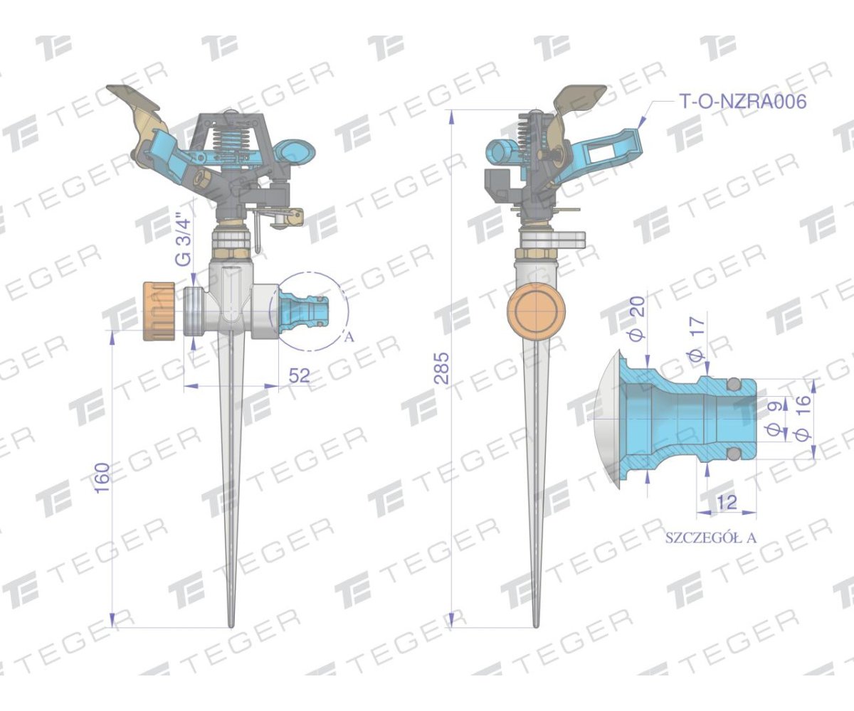 Zraszacz ogrodowy - impulsowy / metalowy / TEGER