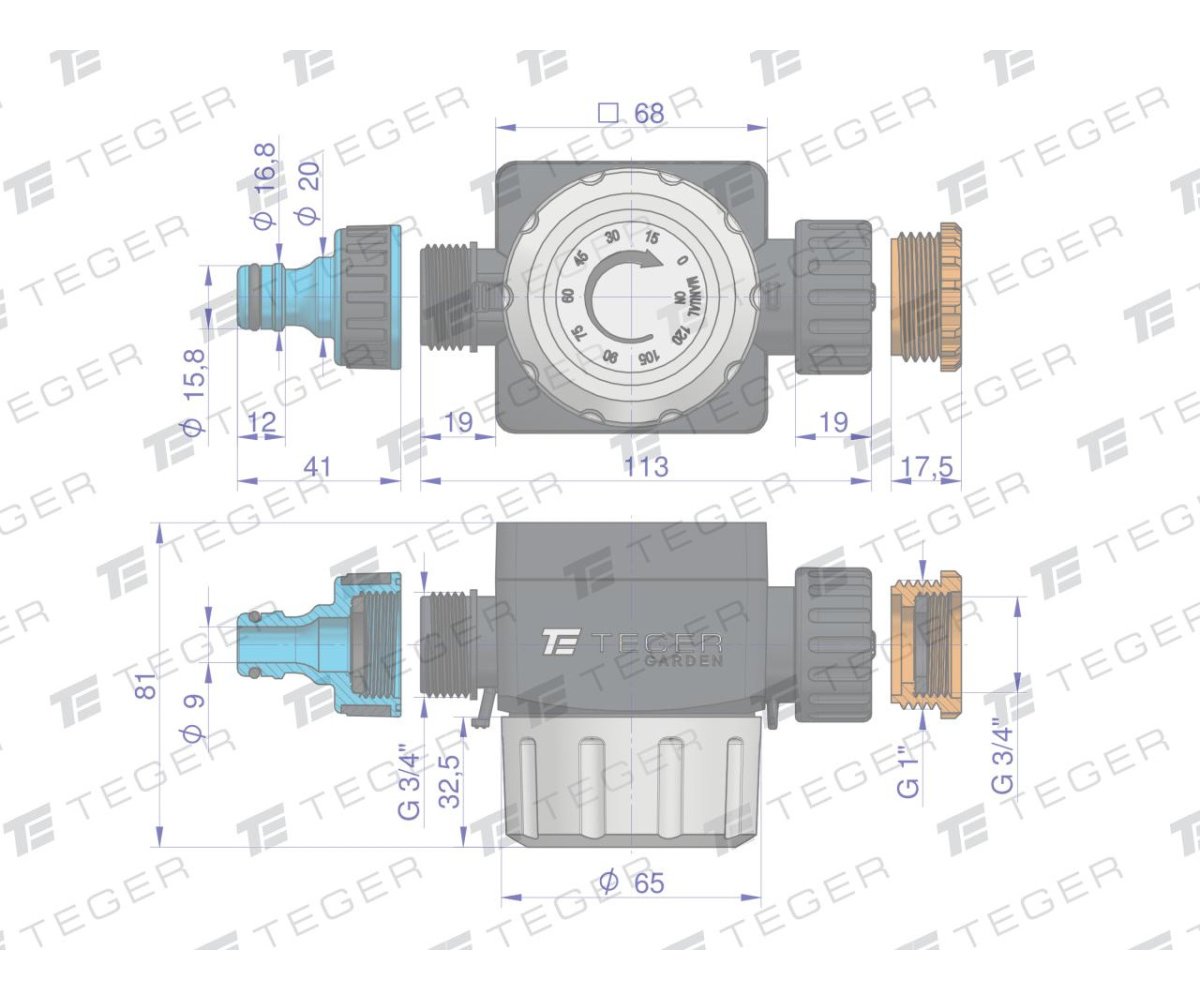 Zestaw ogrodowy 1/2" (wąż 20m. zestaw natryskowy. zegar. zraszacz) / TEGER