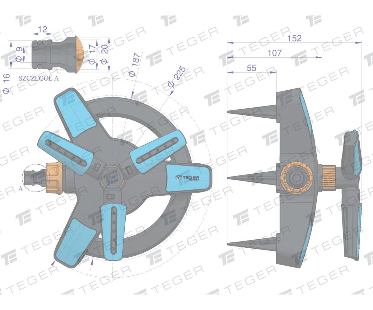 Zestaw ogrodowy 1/2" (wąż 20m. zestaw natryskowy. zegar. zraszacz) / TEGER