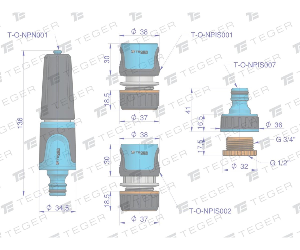 Zestaw ogrodowy 1/2" (wąż 20m. zestaw natryskowy. zegar. zraszacz) / TEGER