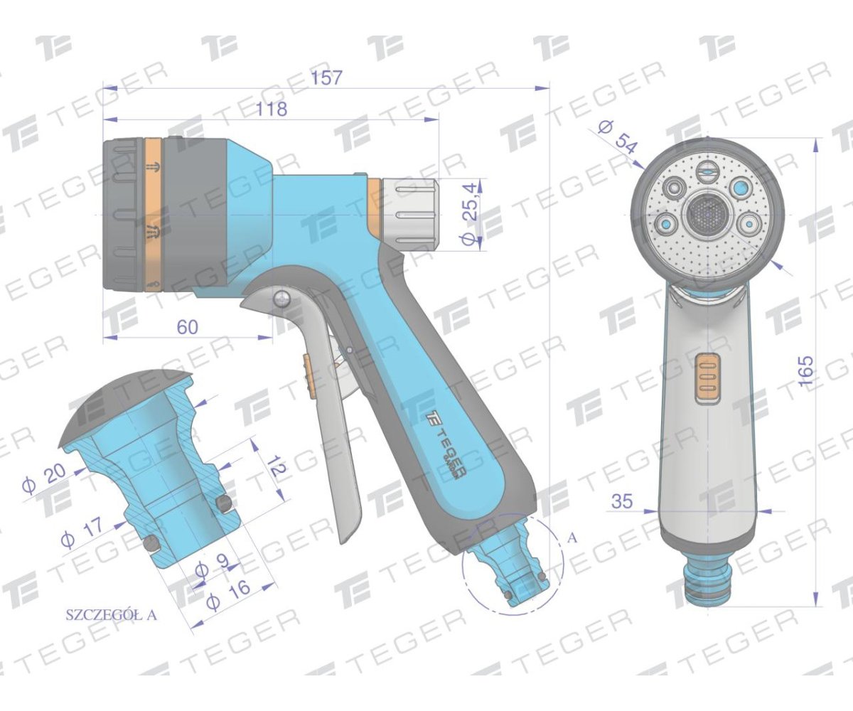 Zestaw ogrodowy 1/2" (wąż 20m. zestaw natryskowy. pistolet. wózek na wąż) / TEGER