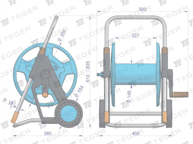 Zestaw ogrodowy 1/2" (wąż 20m. zestaw natryskowy. pistolet. wózek na wąż) / TEGER