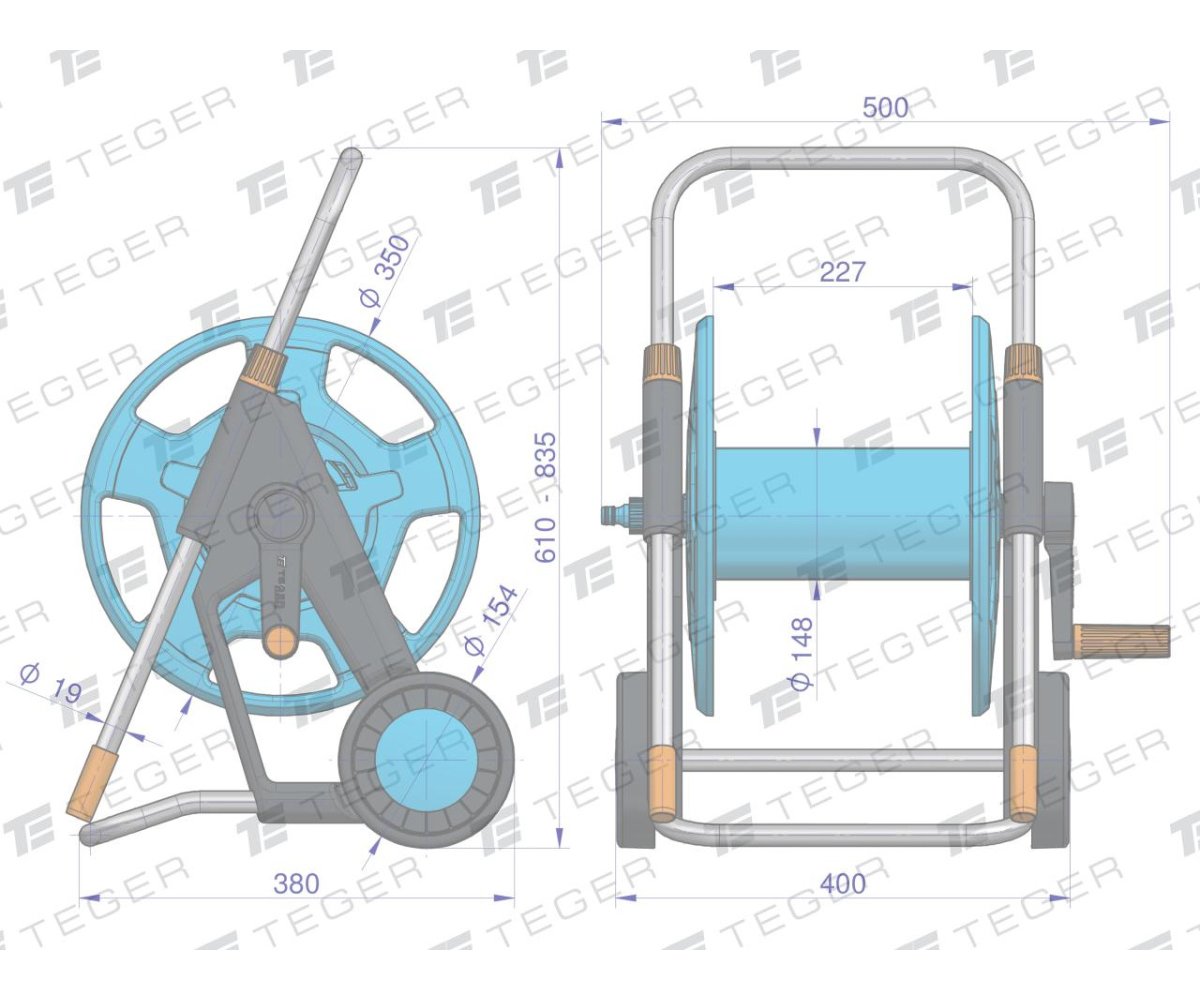 Zestaw ogrodowy 1/2" (wąż 20m. zestaw natryskowy. pistolet. wózek na wąż) / TEGER