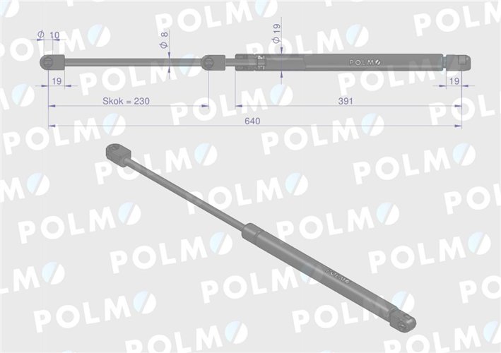 Siłownik szyby tylnej L max. 640mm 65417042 FIAT POLMO