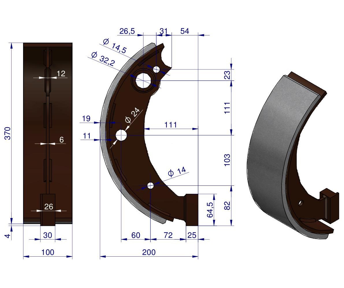 Szczęka hamulcowa kpl. 1-prawa 1-lewa przyczepa D-50 6010027000/6010027200 POLMO