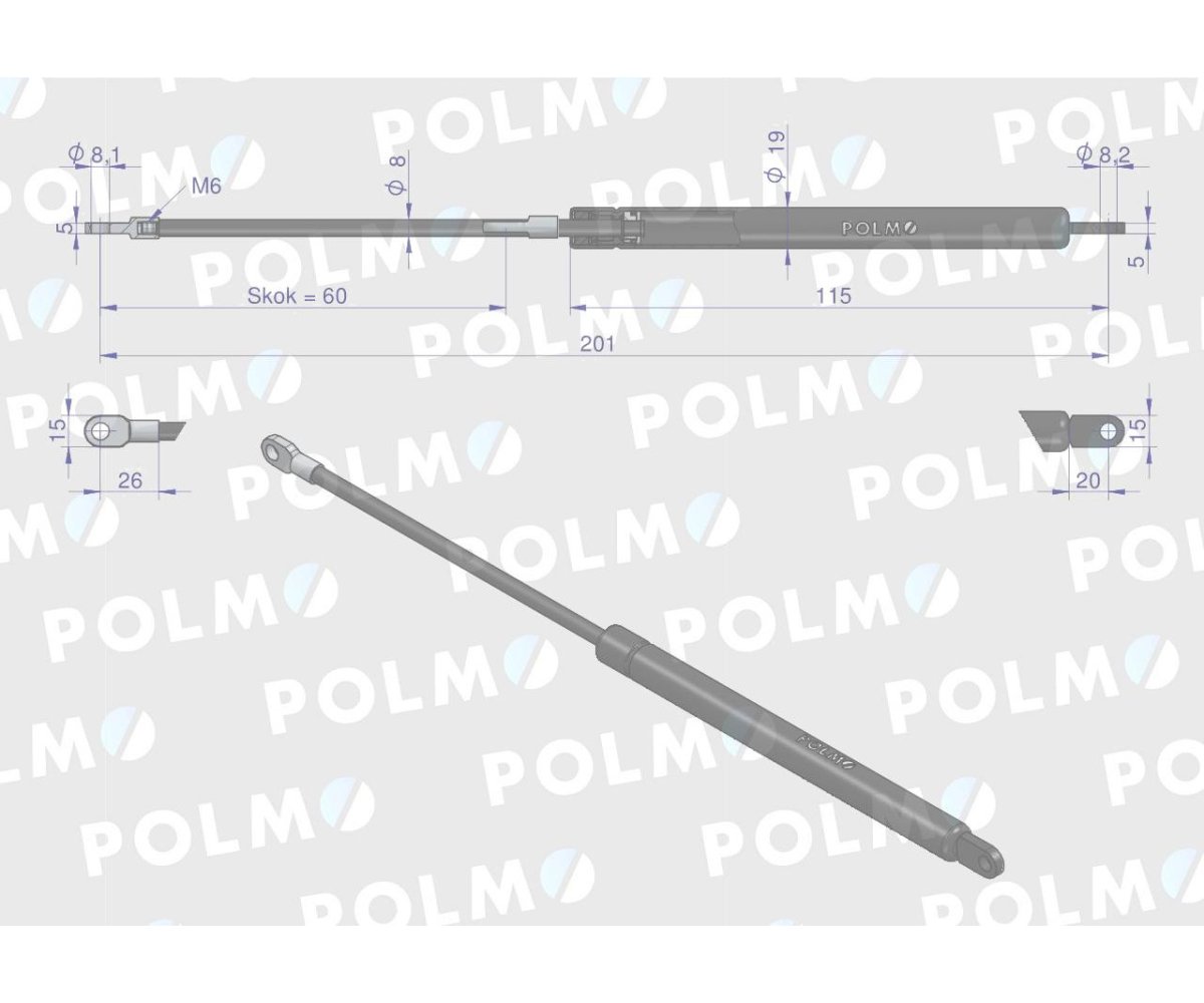 Siłownik L max. 201mm 65499080 6-10018200 MAUSER POLMO