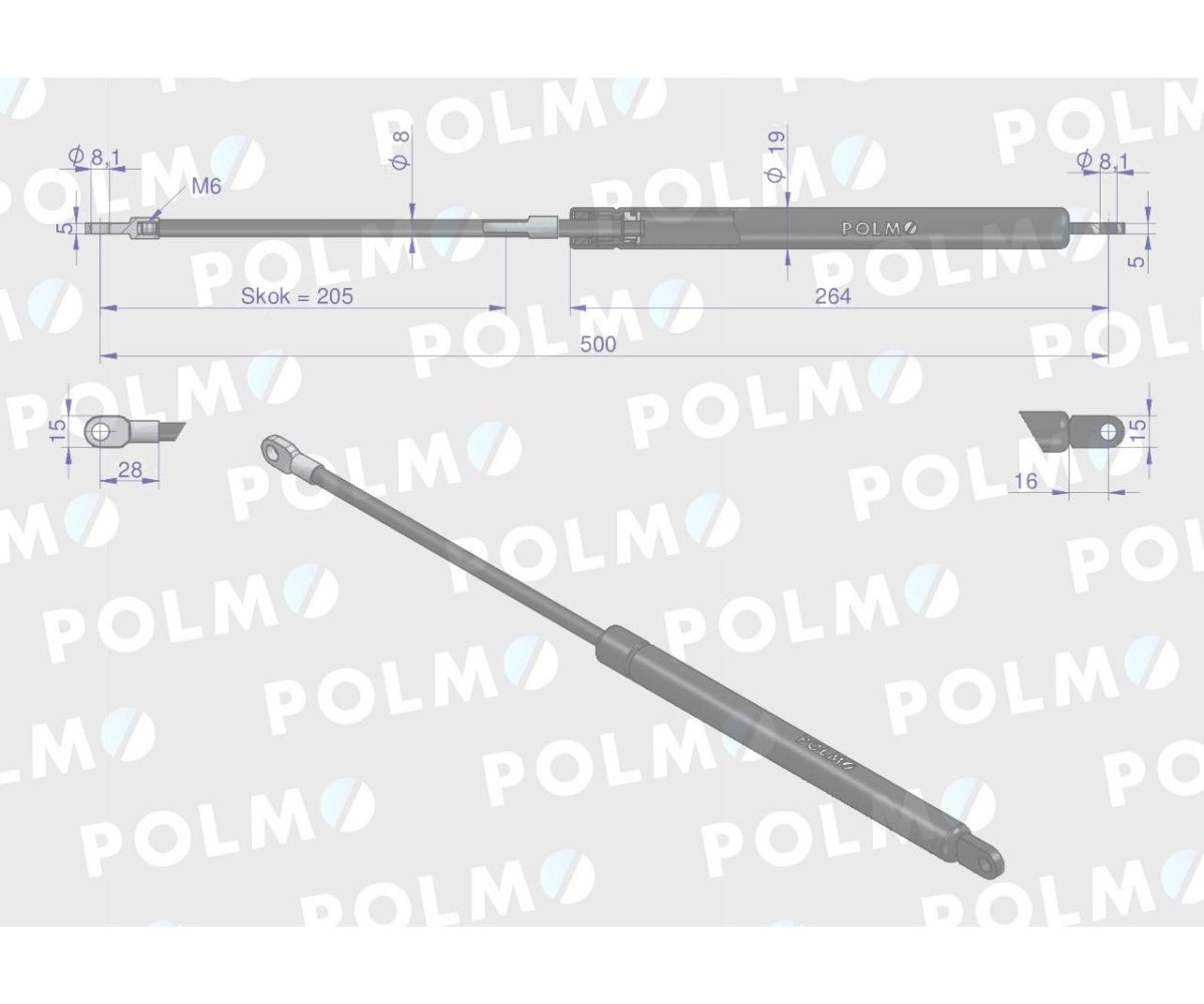 Siłownik L max. 500mm 65499083 6-10028500 MAUSER POLMO