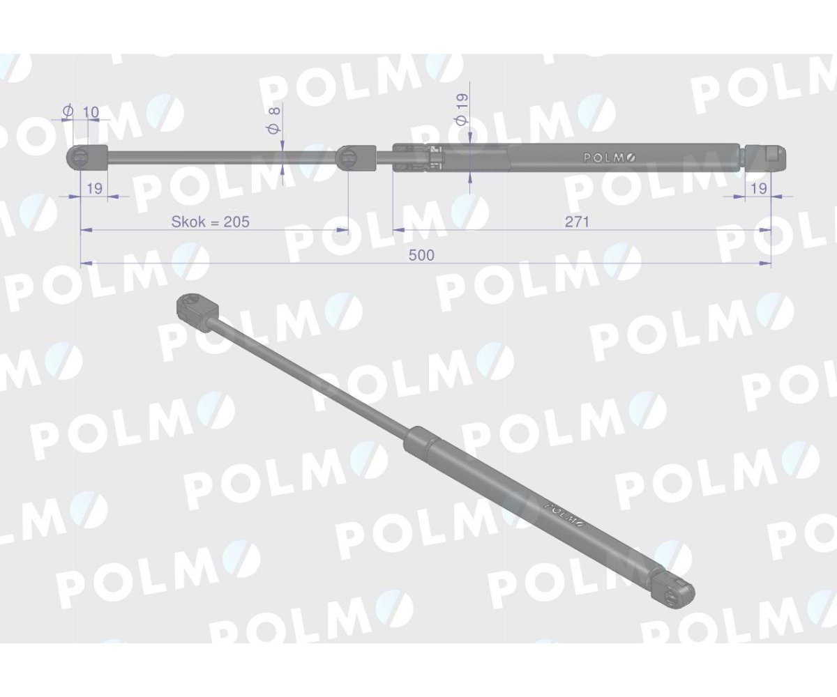 Siłownik szyby tylnej L max. 500mm 65499077 FRITZMEIER POLMO