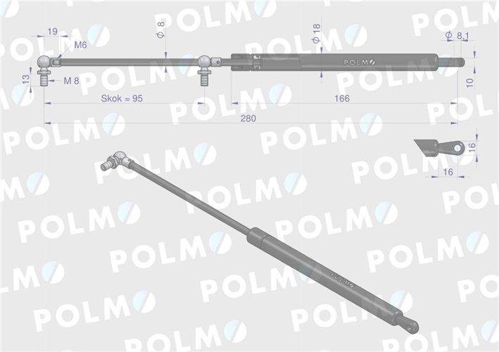 Siłownik szyby przedniej L max. 280mm 62546500P CASE IH FRITZMEIER POLMO