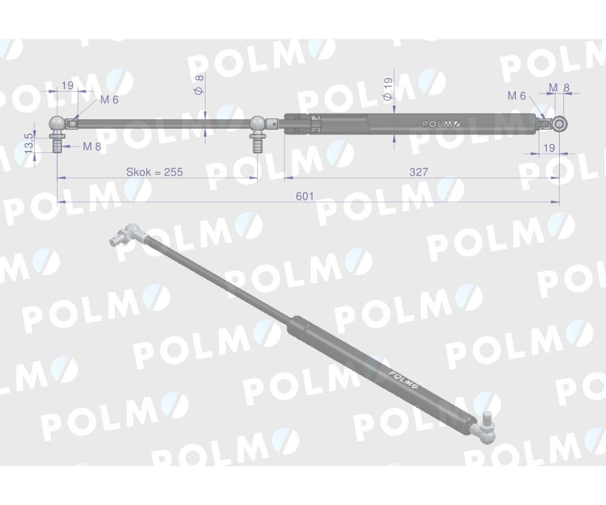 Siłownik szyby tylnej L max. 601mm 65499069 DIETEG. FRITZMEIER POLMO