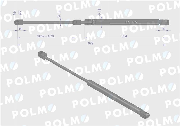 Siłownik szyby przedniej L max. 629mm 770004706000P RENAULT POLMO