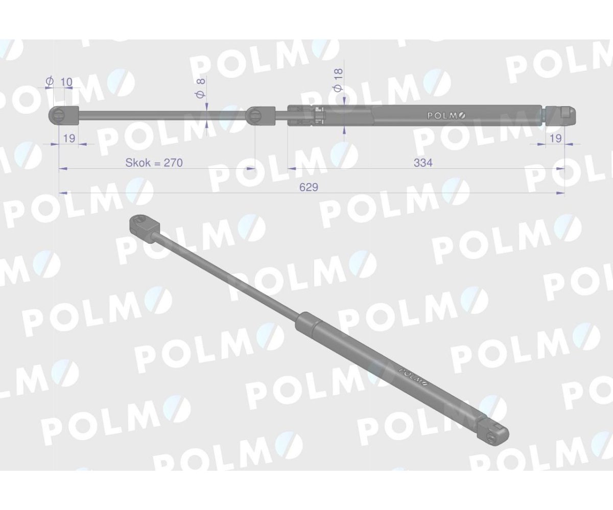 Siłownik szyby przedniej L max. 629mm 770004706000P RENAULT POLMO