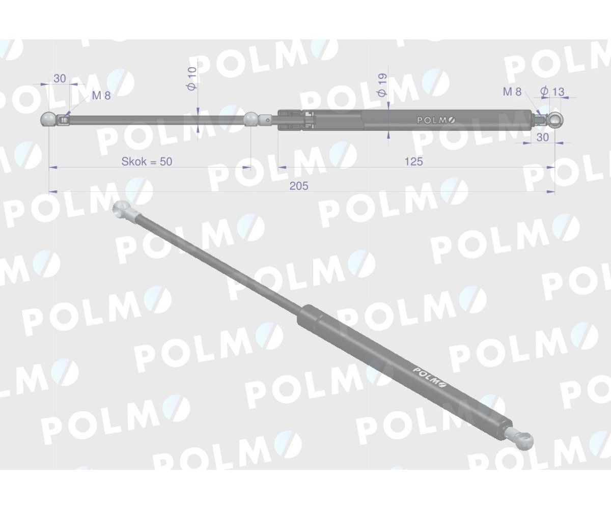 Siłownik drzwi L max. 205mm 81878231P FORD POLMO