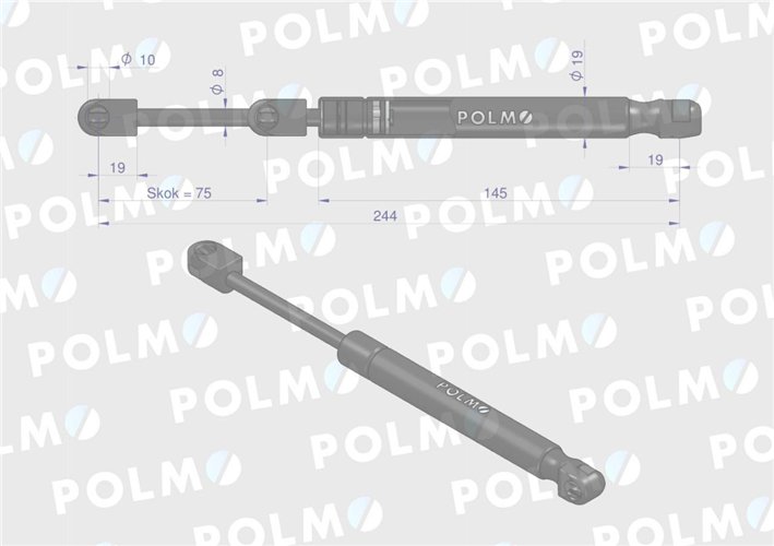Siłownik drzwi L max. 245mm AL110629P JOHN DEERE POLMO