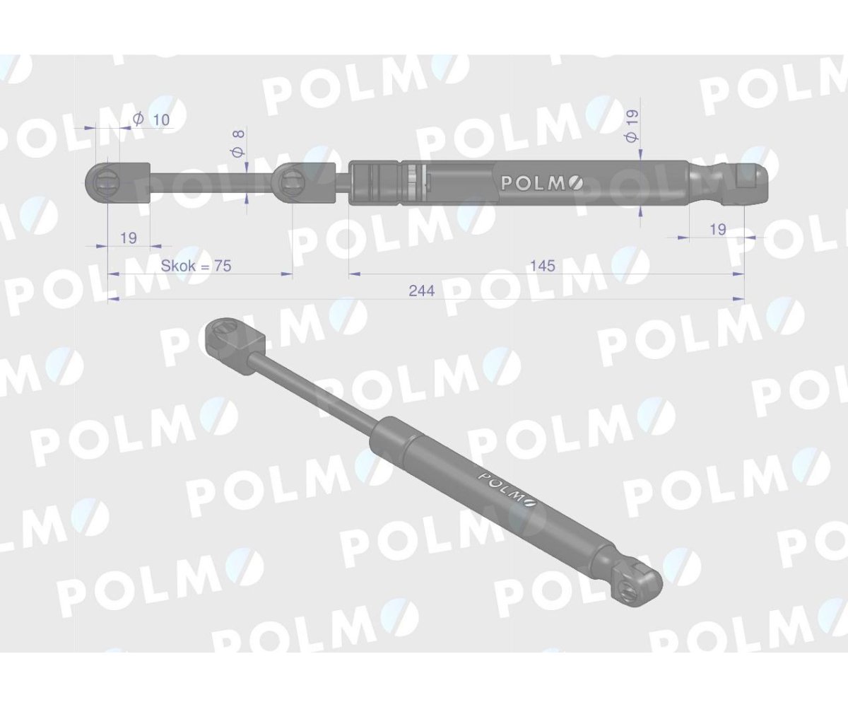 Siłownik drzwi L max. 245mm AL110629P JOHN DEERE POLMO