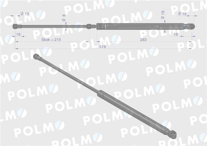 Siłownik szyberdachu L max. 519mm AL160699P JOHN DEERE POLMO