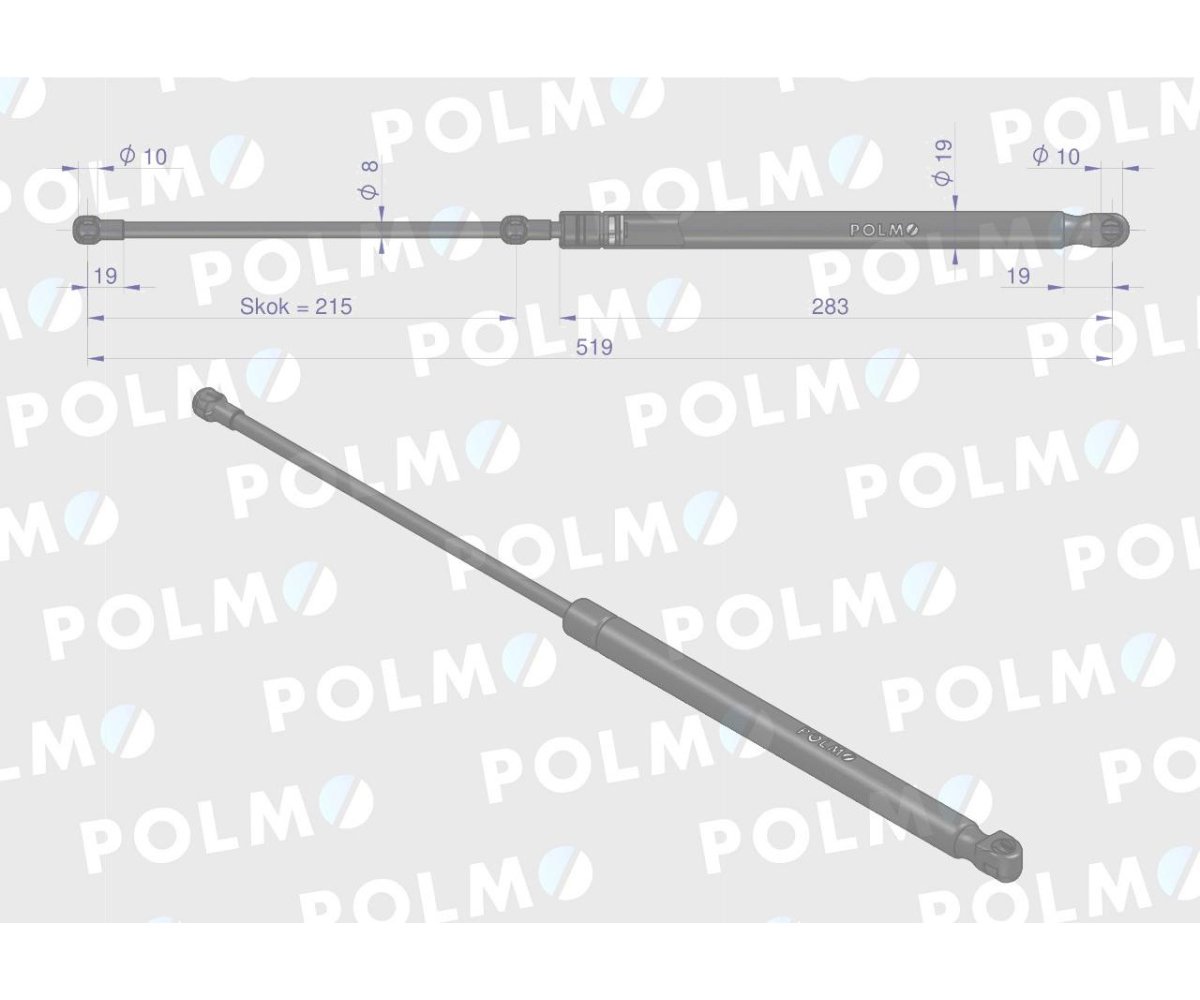 Siłownik szyberdachu L max. 519mm AL160699P JOHN DEERE POLMO
