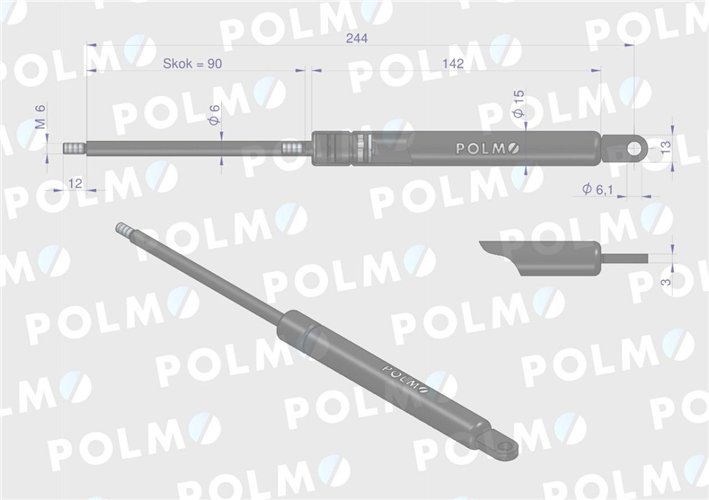 Siłownik szyby tylnej szyberdachu L max. 243,5mm AL28598P JOHN DEERE POLMO
