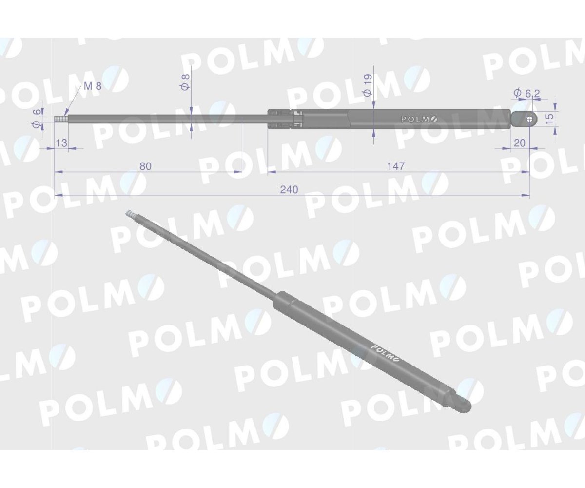 Siłownik szyby tylnej. szyberdachu L max. 240mm 65412022 JOHN DEERE POLMO